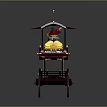 Traditional Decorative Cart With Red Canopy Golden Ornaments Red Wheels And Wooden Structure