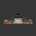 Traditional Chinese Architectural Complex 3D Model With Red Roofs Green Eaves Yellow Walls Symmetrical Layout