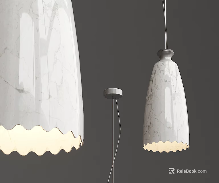 Modern White Marble Textured Pendant Light With Scalloped Edge For Kitchen 3d model 