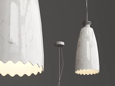 Modern White Marble Textured Pendant Light With Scalloped Edge For Kitchen 3d model