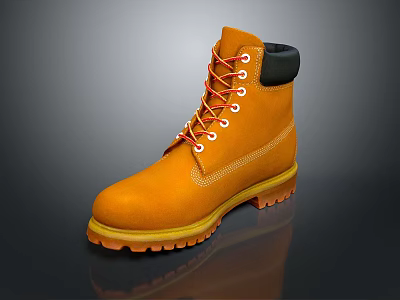 Yellow Work Boots With Orange Laces Black Collar And Durable Rubber Sole 3d model