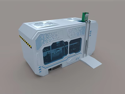 Smart Machine Modern Design With White Body Transparent Windows Green Component And Warning Stripes 3d model