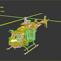 Detailed Helicopter 3D Model with Black Orange Color Rotor Blades Landing Gear and Cabin Windows