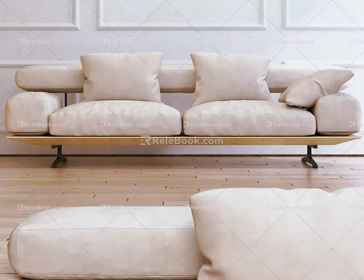 Modern double sofa fabric multi-person sofa 3d model