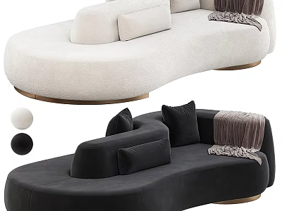 Modern Sectional Sofa White and Black Plush Fabric Curved Design with Cushions Golden Legs 3d model