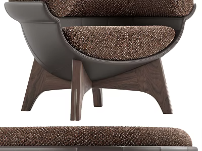 Modern Accent Chair With Brown Textured Fabric Cushion And Walnut Wooden Legs Design 3d model