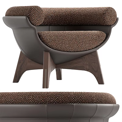 Modern Accent Chair With Brown Textured Fabric Cushion And Walnut Wooden Legs Design 3d model