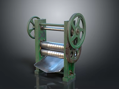 Vintage Green Pasta Maker With Large Wheels Metal Rollers And Base Plate Design 3d model