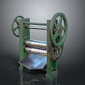 Vintage Green Pasta Maker With Large Wheels Metal Rollers And Base Plate Design