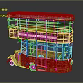 Vintage Open Top Double Decker Bus With Red Body Pink Roof And Route Names