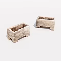 Two Square Legged Stone Containers With Rough Texture And Grayish White Surface 3d model