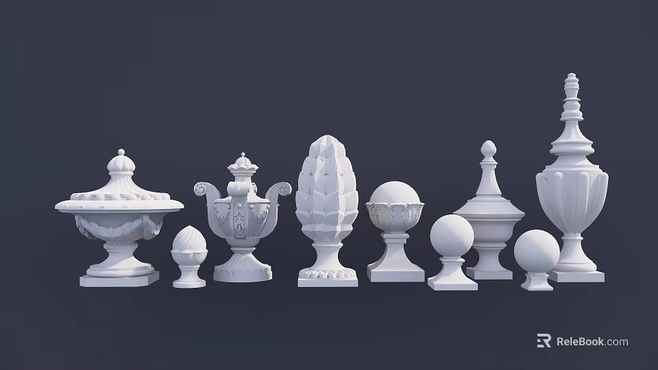White Decorative Architectural Components with Various Shapes and Ornate Designs 3d model