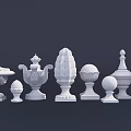 White Decorative Architectural Components with Various Shapes and Ornate Designs 3d model