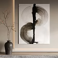 Black And White Abstract Painting With Ceramic Vase And Branches In Modern Interior