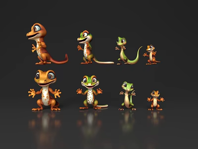 Gecko QEdition Cartoon Gecko Cute Gecko Cartoon Personification Cartoon Animal Character Cartoon Material Cartoon Elements 3d model