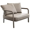 Sleek Modern Single Sofa With Beige Leather Upholstery Two Cushions And Metal Frame Design