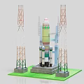 Detailed Rocket Launch Model With Tall Launch Towers And Green Platform Base 3d model