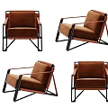 Brown Accent Chair With Black Metal Frame Modern Stylish Design Multiple Angles View