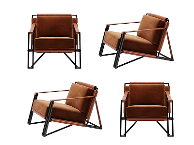 Brown Accent Chair With Black Metal Frame Modern Stylish Design Multiple Angles View 3d model