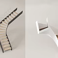 Modern Spiral Staircase With Glass Handrail Wooden Steps And Black White Frame