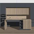Modern Kitchen Interior With Wooden Cabinets Dark Panels And Island Counter