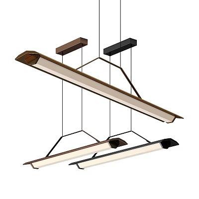 Modern Linear Pendant Lights With Wooden And Black Metal Frame Design 3d model