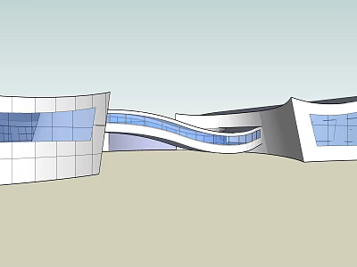 Modern Detached Villa Exterior With Curved Structure And Large Glass Windows 3d model