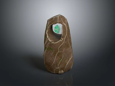 Stone Wood Sculpture With Green Gemstone In Center And Natural Texture 3d model