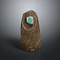 Stone Wood Sculpture With Green Gemstone In Center And Natural Texture
