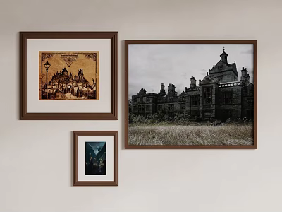 Decorative Framed Wall Art With Castle Illustration And Historic Building 3d model