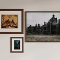 Decorative Framed Wall Art With Castle Illustration And Historic Building