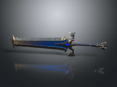 Ornate Fantasy Sword With Blue Blade Golden Hilt And Detailed Decorative Elements 3d model