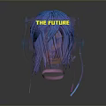 A Man With Blue Hair Wearing Futuristic Headset Displaying THE FUTURE And Headphones