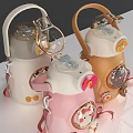Cute Cartoon Themed Cups with Bear Bow and Paw Print Decorations