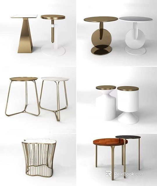 Modern Round Side Tables With Metal Legs And Various Top Materials In Elegant Styles 3d model 