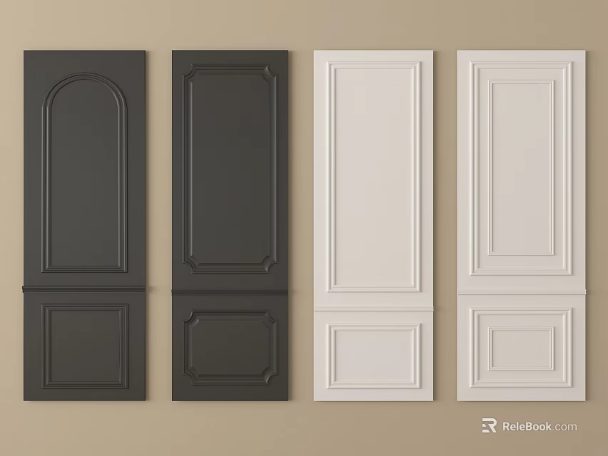 Stylish Black and White Wall Panels Featuring Classic and Modern Design Patterns 3d model 
