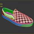 Black And White Checkered Slip On Shoes With White Sole For Casual Wear