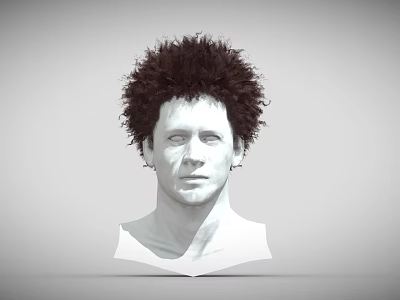 3D Rendered Male Head Bust Model With Curly Hair And Gray Background 3d model