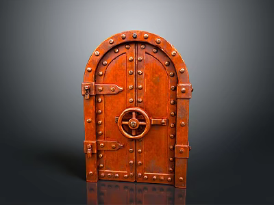 Vintage Metal Door With Rivets And Wheel Lock Design 3d model