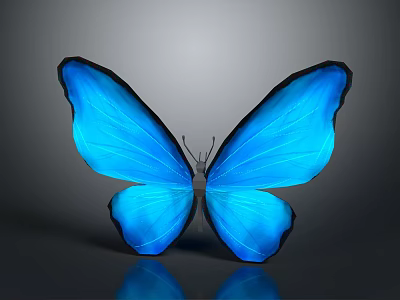 Vibrant Blue Butterfly With Open Wings And Shiny Iridescent Patterns On Dark Background 3d model