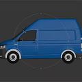 Volkswagen Blue Cargo Van on Dark Background with Reflective Surface