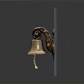 Wall Mounted Brass Alarm Bell With Decorative Gold Mount And Rope On Gray Background