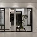 Modern Exhibition Hall Open Space Interior With White Reception Desk Green Plants And Teal Partition