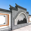 Traditional Chinese Wall Design With Gray Bricks White Panels And Decorative Windows