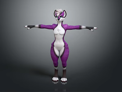 Anthropomorphic Purple White Creature Character With Animal Ears Arms Outstretched Standing Pose 3d model
