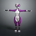Anthropomorphic Purple White Creature Character With Animal Ears Arms Outstretched Standing Pose
