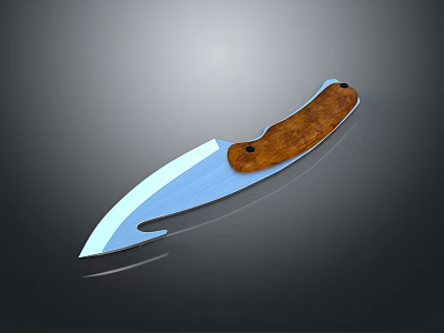 Tactical Weapon Knife With Blue Stainless Steel Blade And Wooden Handle Design 3d model