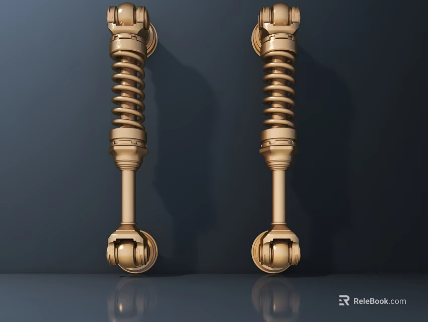 Two Golden Metal Shock Absorbers With Spring Structure On Dark Background 3d model