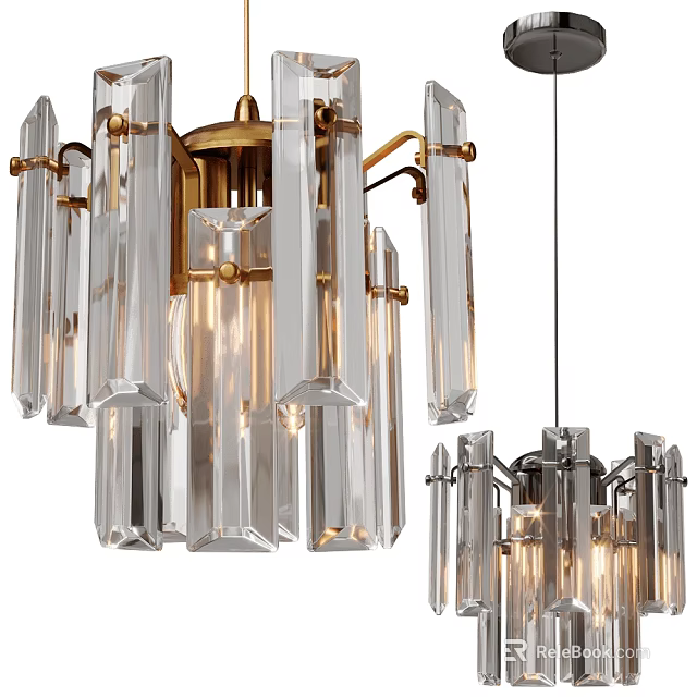 Elegant Modern Crystal Chandelier With Gold Metal Frame And Clear Crystal Strips Lighting 3d model 