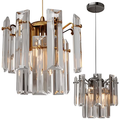 Elegant Modern Crystal Chandelier With Gold Metal Frame And Clear Crystal Strips Lighting 3d model